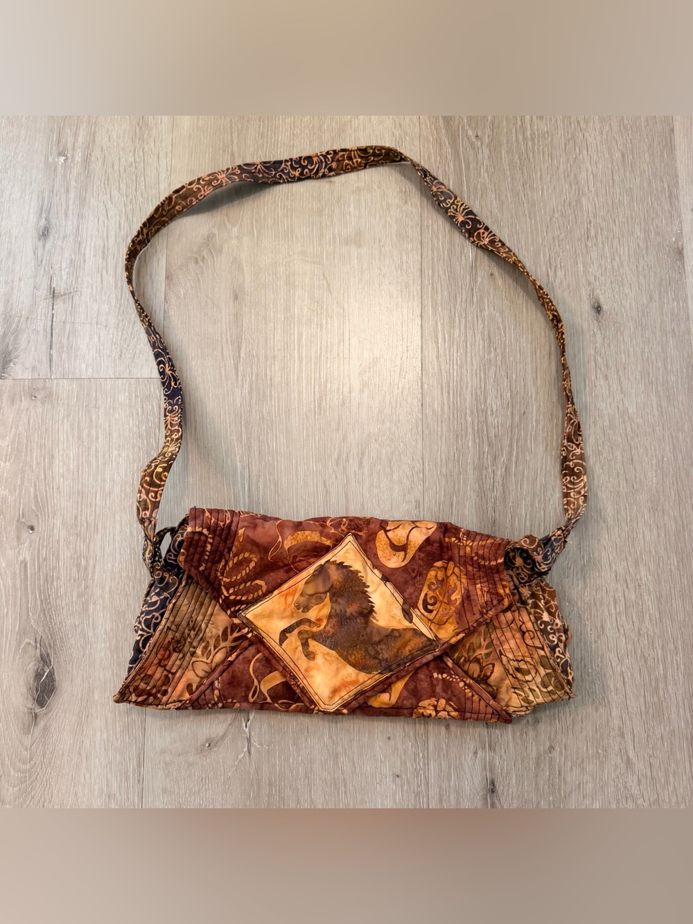 Vintage Quilted Batik Horse Shoulder Bag – Handcrafted
